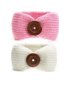 El Regalo 2 PCs Set Woolen Knitting Button Headbands/Turban Head Wrap/Unisex Knitted Hair Band Toddlers & Young Kids (Up to 5 years) for Girls & Boys (Rose Pink & Pink)