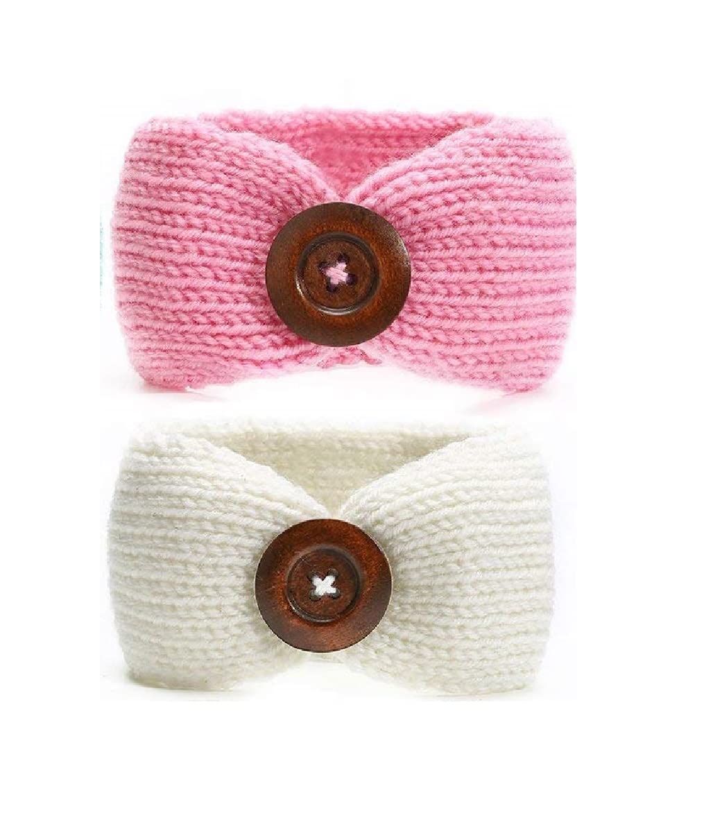 El Regalo 2 PCs Set Woolen Knitting Button Headbands/Turban Head Wrap/Unisex Knitted Hair Band Toddlers & Young Kids (Up to 5 years) for Girls & Boys (Rose Pink & Pink)