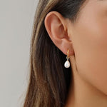 El Regalo Stainless Steel Pearl Drop Hoop Earrings for Women | Small Huggie Hoop Earrings with Pearl Pendant | Waterproof Anti Tarnish Modern Earrings for Girls | Minimalist Cute Jewelry (Gold)