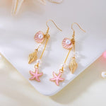 El Regalo Ocean Charm Starfish & Seashell Dangle Earrings for Women & Girls | Gold Plated Beach-Themed Pearl Drop Earrings | Cute & Trendy Jewelry Gift