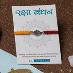 El Regalo 1 PC Designer Tassel Moli Rakhi, Hamsa Hand Moli Rakhi for Bhaiya - Rakshabandhan Red & Yellow Thread Rakhi with Message Card & Roli Chawal Shagun in Rakhi Box