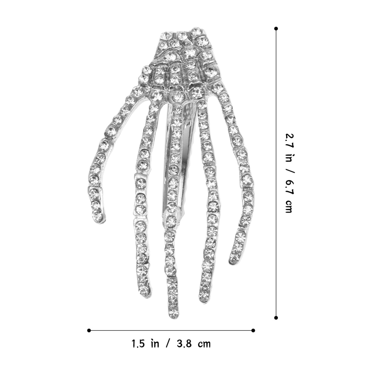 El Regalo 2PCs CZ Halloween Skeleton Hair Clips- Rhinestone Zombie Punk Rock Hand Hair Clip- Alligator Claws Barettes Clips- Halloween Costume/Accessories for Girls/Women (2 Silver)