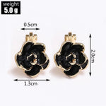 El Regalo Black Rose Flower Vintage Clip On Fake Stud Earrings for Women & Girls - No Piercing Required, Black Gypsy Wild, Gold-Plated Earring Clips for Non-Pierced Ears