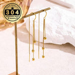 El Regalo Modern Sui Dhaga Threader Earrings for Women - Minimalist Long Pull Through Chain Earrings - Light Dangle Needle Threaders for Multiple Piercings, Sensitive Ears (Triple Bead Drip)