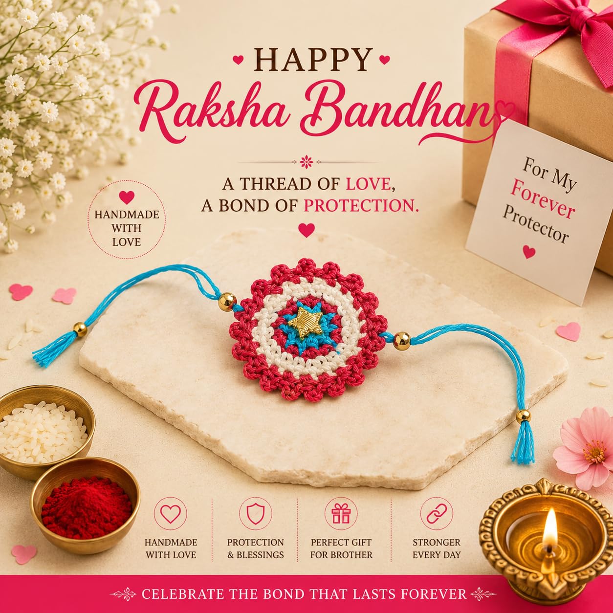 El Regalo Kids Rakhi- Crochet handmade Rakhis for Little Brother/Niece/Nephew with shagun, Rakhi Message Card in Rakhi Gift Box - for Kids/Babies/Toddlers (Captain America Kids Rakhi)