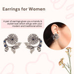 El Regalo Oxidized Brass Earrings for Women - Silver Lookalike/Silver Replica Floral Leaves Stones Statement earrings for Girls & Women- Handmade Earrings (Blue)