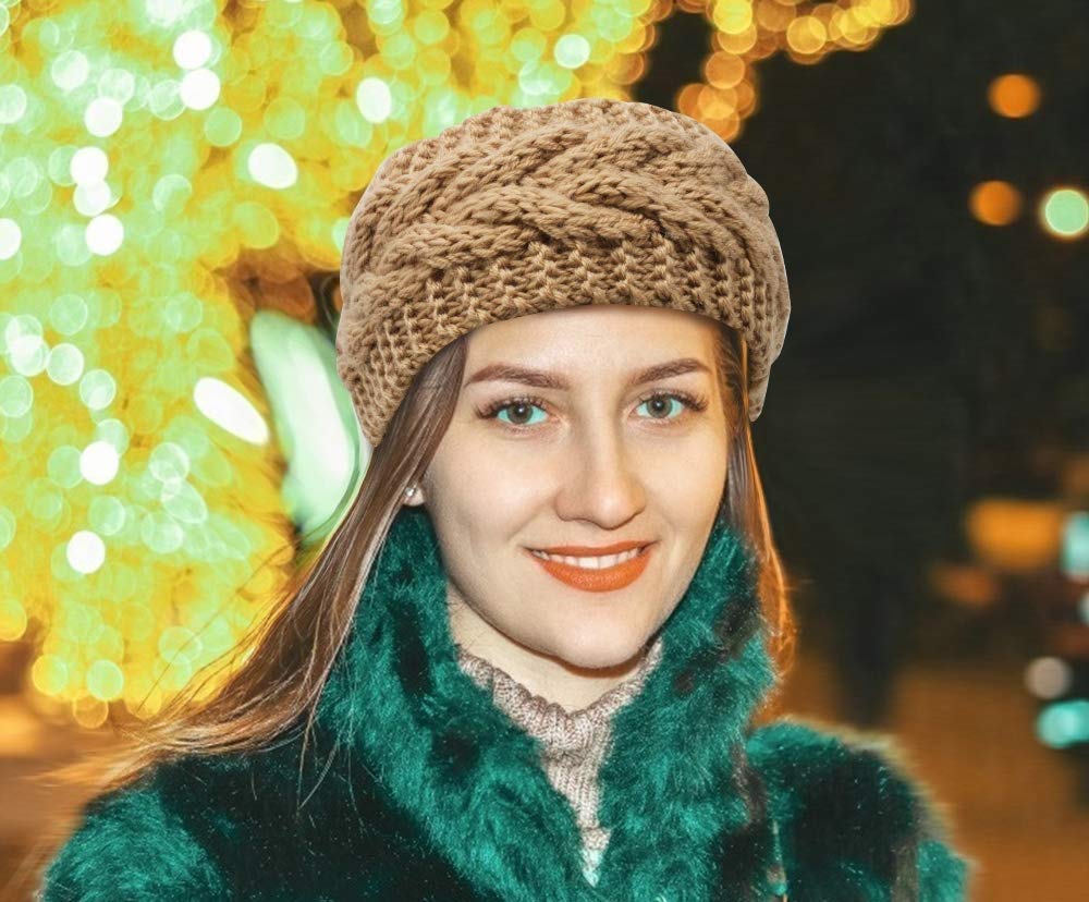 El Regalo 1 PC Unisex Knitted Winter Twist Warm Wool B lend Headband with Buttons for Face Mask Cover, Winter Designer Headbands for Unisex (Khakhi)