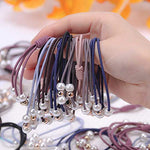 El Regalo Set of 5 Knotted Elastic Pearls Hair Ties Rubber Band Ponytail Holder for Girls/Kids/Women (3 Pearls Multi Layers Rubber bands)