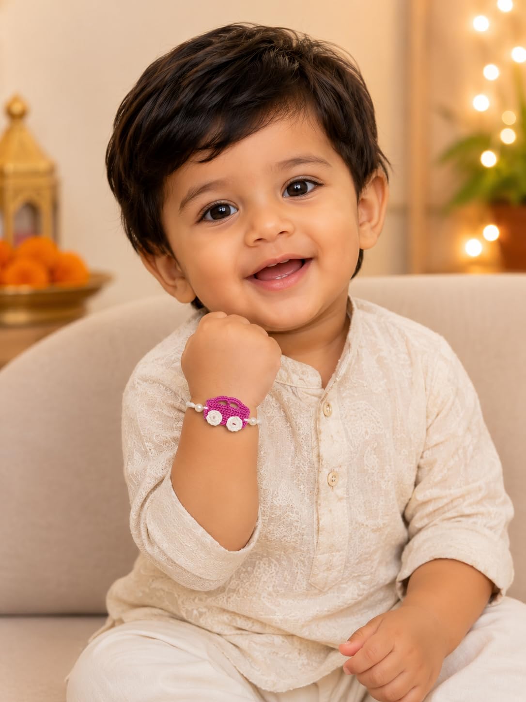 El Regalo Kids Rakhi- Crochet handmade Rakhis for Little Brother/Niece/Nephew Soft, Knitted Crochet Rakhis with Cartoon Characters- for Kids/Babies/Toddlers (Pink Car Kids Rakhi)