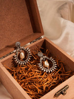 El Regalo Women's & Girl's Traditional Pearl Drop Oxidized Brass Stud Earrings in Antique Silver Finish- Versatile Earrings for Western & Traditional Outfits