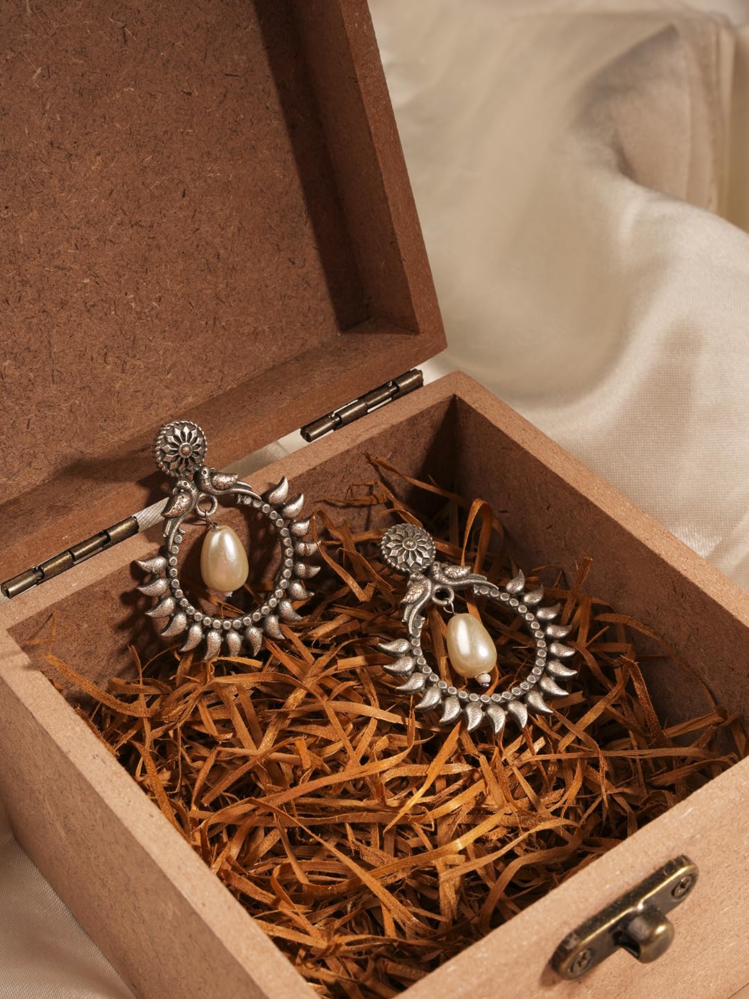 El Regalo Women's & Girl's Traditional Pearl Drop Oxidized Brass Stud Earrings in Antique Silver Finish- Versatile Earrings for Western & Traditional Outfits