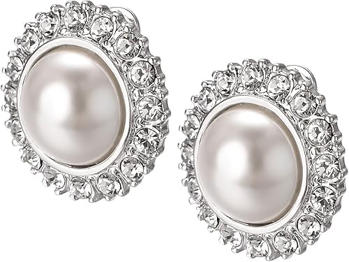El Regalo Big Pearl Clip On Earrings for Non Pierced Ears- Round Faux Pearl Clip On Fake Non Piercing Earring (CZ Clip On)