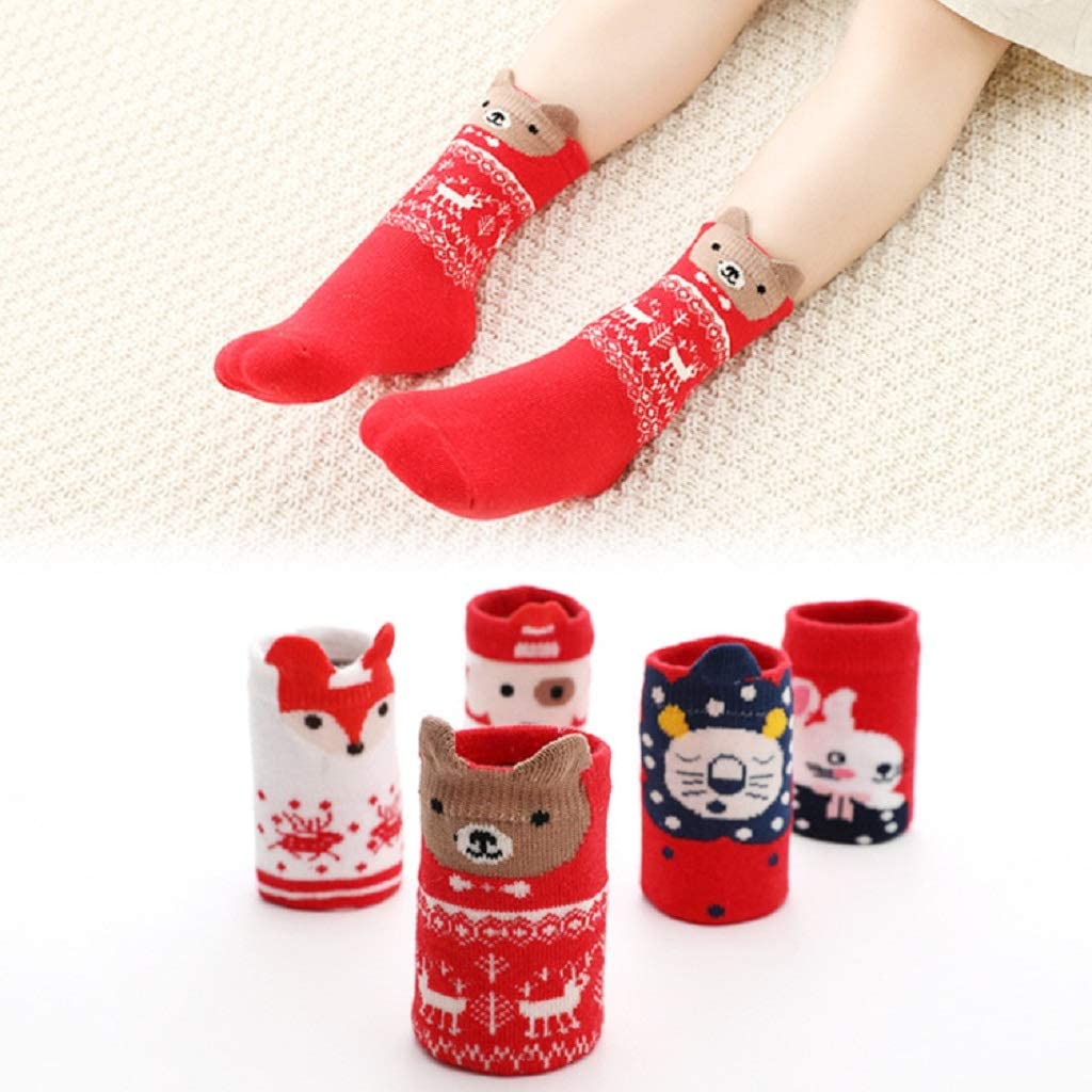 El Regalo 5 Pairs Christmas Cotton Warm Socks Children Cartoon Boys Girls Toddler Winter Autumn Xmas Funny Socks (XXL (12-16 Years))
