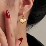 El Regalo Stainless Steel Heart Hoop Earrings- Waterproof/Anti-Tarnish Vintage Love Drop Huggie Hoop Earrings for All Day Wear (Gold-Hook)