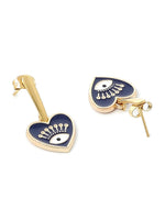 El Regalo 2 Pairs Evil Eye Hypoallergenic Dangle Heart, Star, Rainbow Studs/Hook Earrings - Handcrafted Golden Enamel Evil Eye Earrings for Girls & Women (Option- 2)