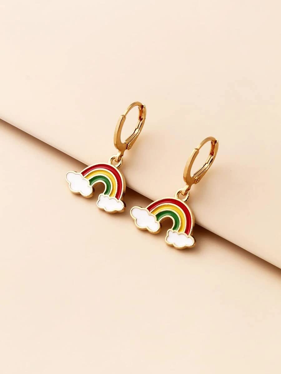 El Regalo 1 Pair Enamel Flowers, Rainbow Cloud, Heart Hypoallergenic Dangle Hoop Earrings for Girls/Teens/Women (Rainbow Cloud Earrings)