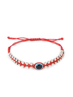 El Regalo Simple & Elegant Evil Eye Rakhi for Brother- Silver & Golden Beads Evil Eye Bracelet Rakhi for Brother/Bhai/Bhaiya with Roli Chawal in Rakhi Gift Box (Silver Red)