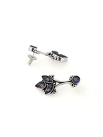 El Regalo 925 Silver Plated Vintage Stones Stud Earrings for Women & Girls (Purple)