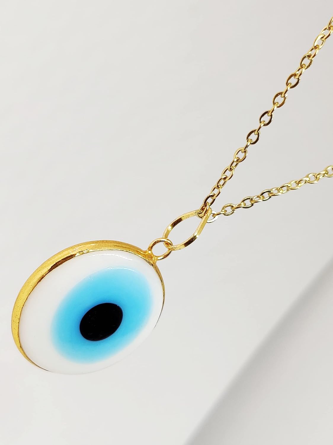 El Regalo Big Evil Eye Handmade Glass Lamp work Unisex Pendant Necklace for Men, Women, Girls & Boys | Evil Eye Pendant Necklace (White Golden)