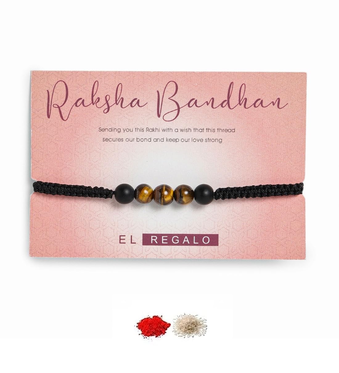 El Regalo 1 PC Natural Tiger Eye Stones Rakhi for Brother/Bhai- Natural Stones Rakhi with Roli-Chawal Shagun, Rakhi Message Card in Rakhi Gift Box