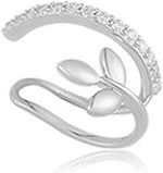 El Regalo 1 Pair CZ Leaf Ear Cuff Wrap Earring for Women Girls- Crystal Cartilage Earring-Fake Huggie Hoop Stud Clip On Non Piercing Dainty Earrings (Silver)