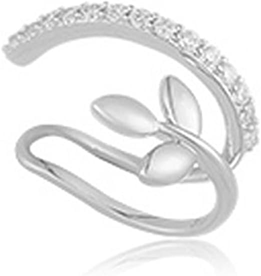 El Regalo 1 Pair CZ Leaf Ear Cuff Wrap Earring for Women Girls- Crystal Cartilage Earring-Fake Huggie Hoop Stud Clip On Non Piercing Dainty Earrings (Silver)