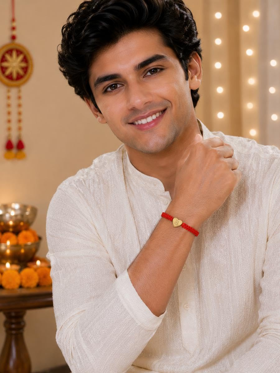 El Regalo Red Ethnic Dori Chain Boys Rakhi - B letter