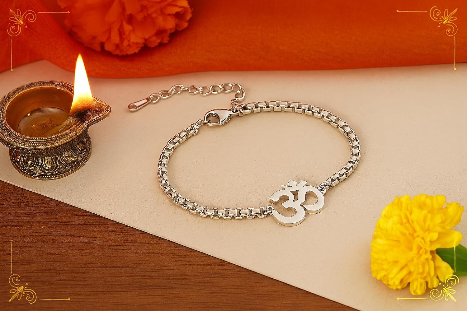 El Regalo 1 PC Stainless Steel Anti Tarnish OM/Aum Rakhi for Brother - OM Chain Bracelets Rakhi with Roli Chawal, Rakhi Message Card in Rakhi Gift Box