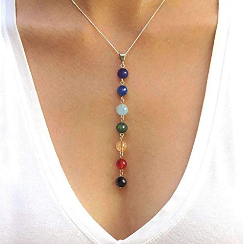El Regalo Women & Girls 7 Color Chakra Buddha Yoga Meditation Glass Pendant Necklace (7 Chakra Beads)