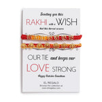 El Regalo 2PCs Red & Yellow Moli Thread Rakhi Combo Set for Brother- Auspicious OM, Ganesha, Satiya, Lion etc. Mauli Rakhi with Roli Chawal Shagun, Message Card in Rakhi Gift Box (Option-4)