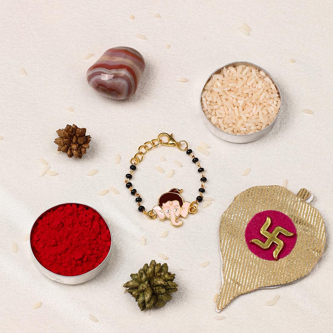 El Regalo 1PC Cute Kids Nazaria Rakhi for Little Brother - Kids Chrams Nazaria Rakhis for Babies/Toddlers with Roli Chawal, Rakhi Message Card in Rakhi Gift Box (Bal Ganesha Nazaria)