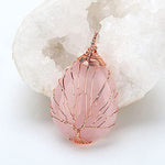 El Regalo Tree of Life Wire Wrapped Drop Natural Stones Healing Crystal Chakra Pendant Necklace - Unique Handcrafted Gemstones Pendant Necklaces (Rose Quartz) For Unisex Adult