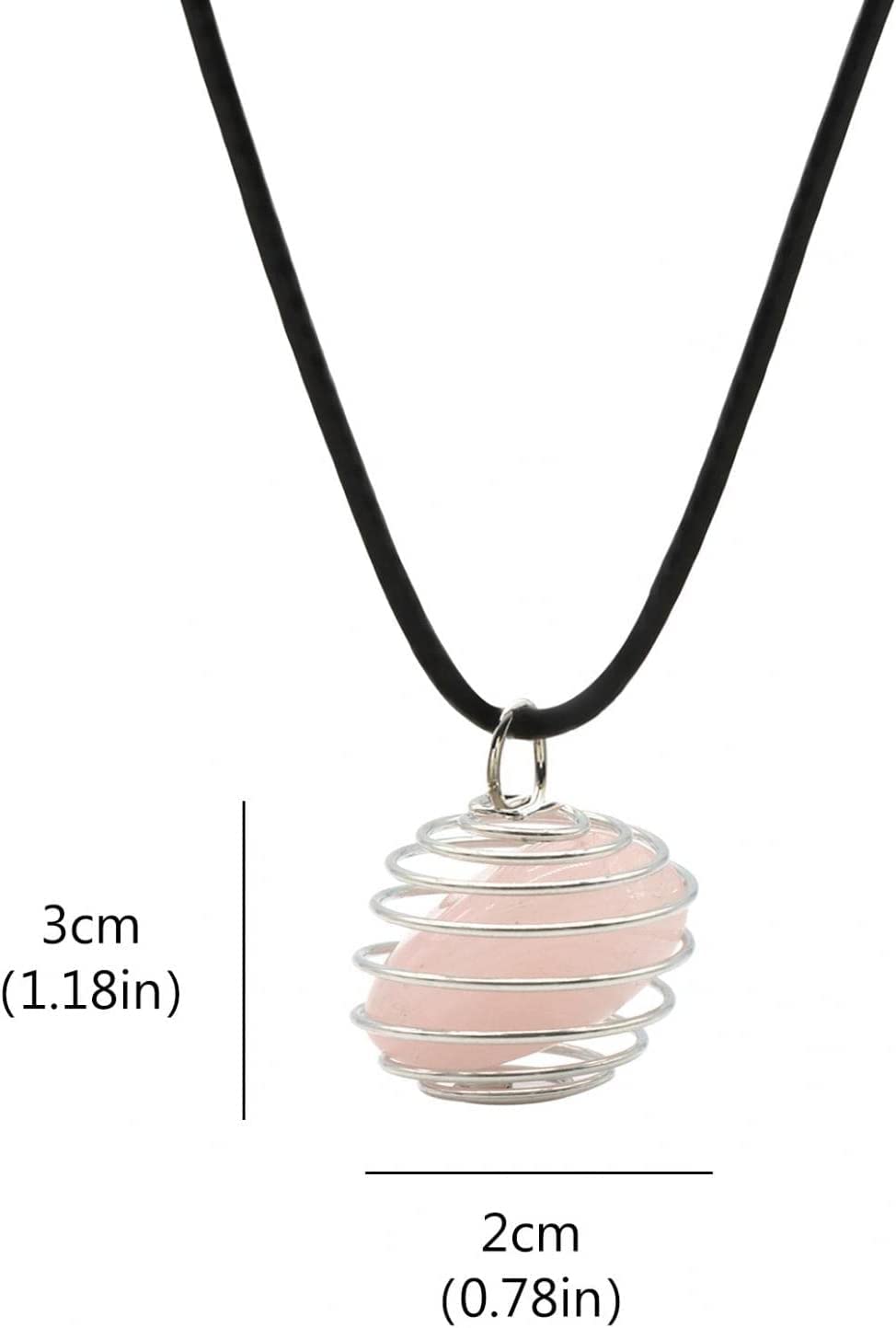 El Regalo 1 PC Healing Crystal Chakra Stone Necklace Gemstone Beads Round Iron Spiral Bead Cage Pendants Jewelry for Girls & Women (Rose Quartz)