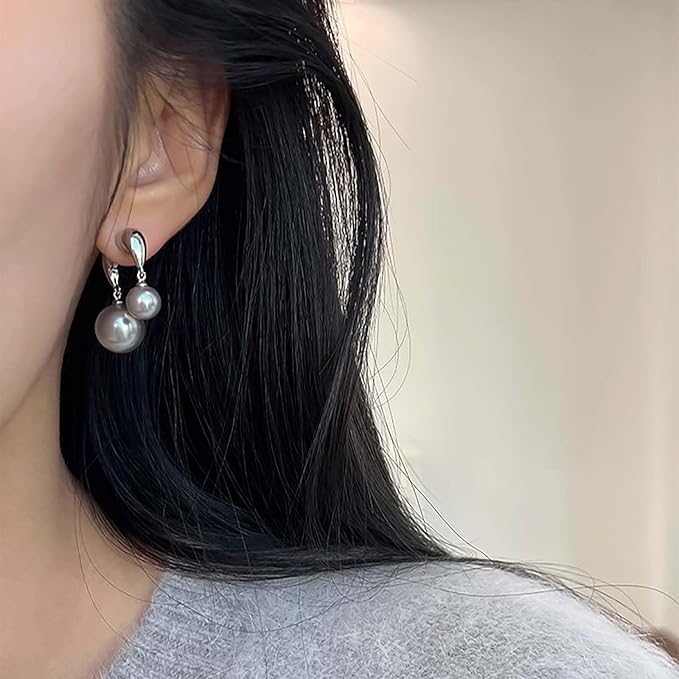 El Regalo Grey Pearl Front Back Ear Jackets Studs - Premium Silver-Plated Pearl Earrings