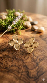 El Regalo Luxurious Oil Drip Flower Stud Earrings for Women & Girls | Stainless Steel Floral Studs | Anti-Tarnish, Skin Friendly Enamel Jewelry | Gift for Her (Floral Collection) (Gold)