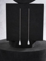 El Regalo 1 Pair Long Needle- Threader Earrings- Trendy, Contemporary, Fashionable Sui Dhaaga Earrings with Pearl-Shell, Butterfly, Pearl Drops, Heart, Mermaid Charms (Silver Drop Pearl Threader)