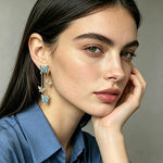 El Regalo Cute 3D Crystal Butterfly Tassel Earrings for Women & Girls | 18K Gold Plated Long Hanging Drop Linear Earrings | Elegant Korean Aesthetic Western Party Jewelry (Blue)
