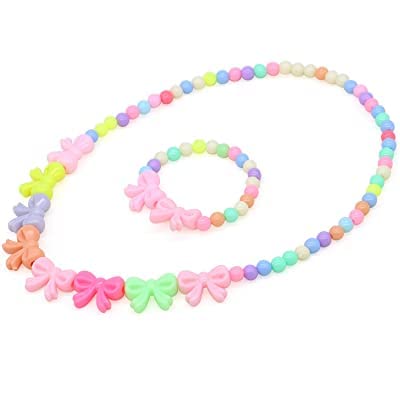 El Regalo 3Pairs Kids Necklace & Bracelet Jewelry Set Combo- Kids Colorful Jewelry Sets | Princess Colorful Acrylic Beads Stretch Necklace Bracelet Set for Kids Baby Toddler Girls (Set Option-1)
