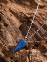 El Regalo 1PC Natural Stones Pointed Pendulum Unisex Pendant Necklace- Natural Healing Stones Peandant Chain Necklaces- Reiki healing/Feng shui (Lapis)