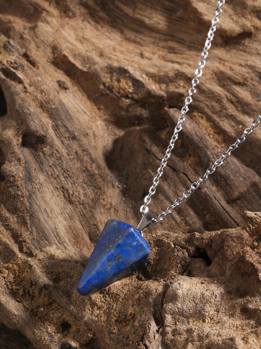 El Regalo 1PC Natural Stones Pointed Pendulum Unisex Pendant Necklace- Natural Healing Stones Peandant Chain Necklaces- Reiki healing/Feng shui (Lapis)