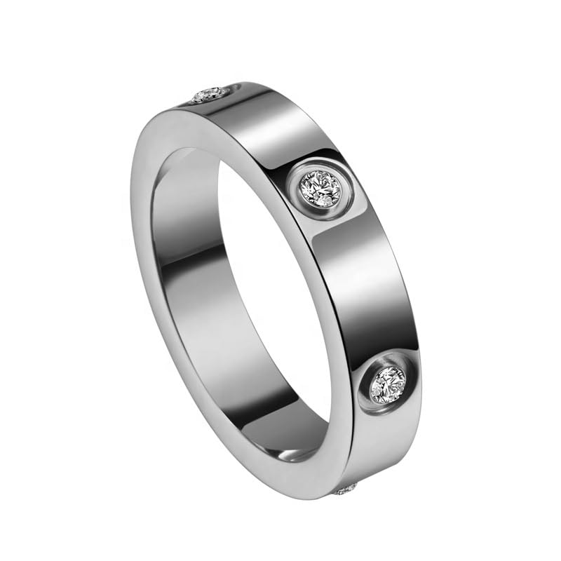 El Regalo Fashion Classic Titanium Steel Women Stacking Ring- Anti Tarnish/Waterproof Cubic Zirconia Stainless Steel Promise Ring for Girls & Women (Silver, 8)