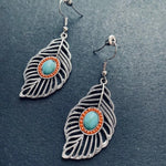 El Regalo Gorgeous Bohemian Ethnic Faux Turquoise Leaf Earrings- Beautiful Boho Hippie Feather Drop Hook Earrings