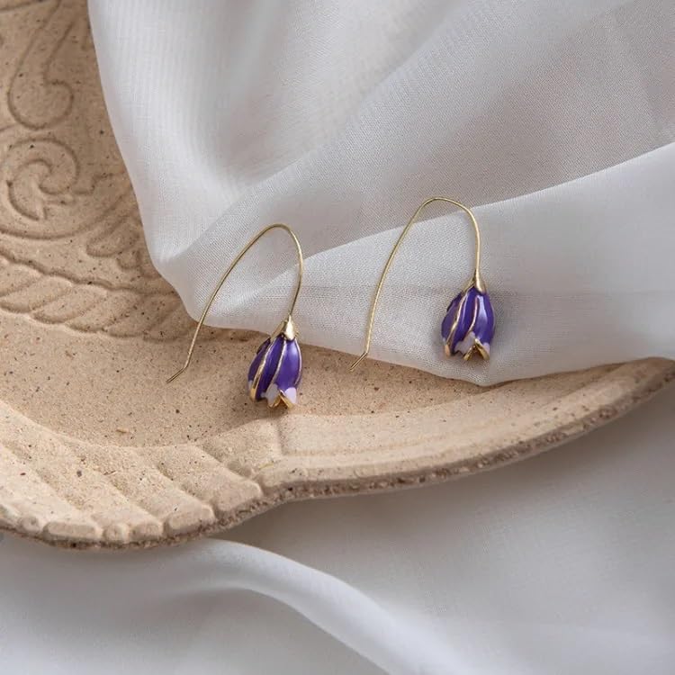 El Regalo Vintage Enameled Tulip Bud Flower Drop Earrings for Girls & Women- Retro European Style Tulip Bud Earrings (Peachy Pink)