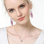 El Regalo Gradient Crystal Long Chandelier Tassel Dangle Earrings - Rhinestone Leaf Drop Statement Earrings for Women, Lightweight, Comfortable, Sparkling Jewelry (Pink)