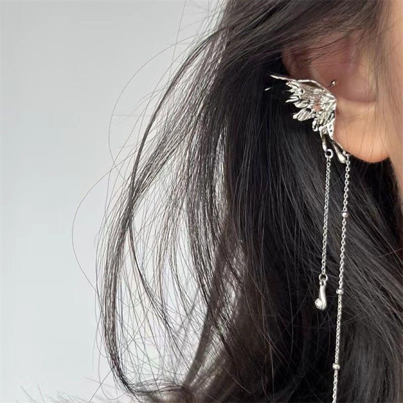 El Regalo Fairy Butterfly Tassel Non Piercing Cuff Earrings - Long Angel Wings Ear Bone Clip Earring for Non Pierced Ears
