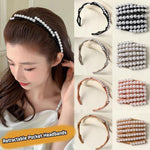 El Regalo Stretchable Foldable Pearl Headband for Women & Girls - Elegant Anti-Slip Hairband for Long & Short Hair, Portable Retractable Hair Accessory for Travel & Everyday Wear (Black, One Size)