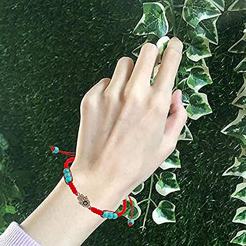 El Regalo Lucky Kabbalah Blue Turkish Evil Eye Red Macrame Thread Rakhi for Your Brother's Protection from Buri Nazar (Hamsa Turquoise Evil Eye)