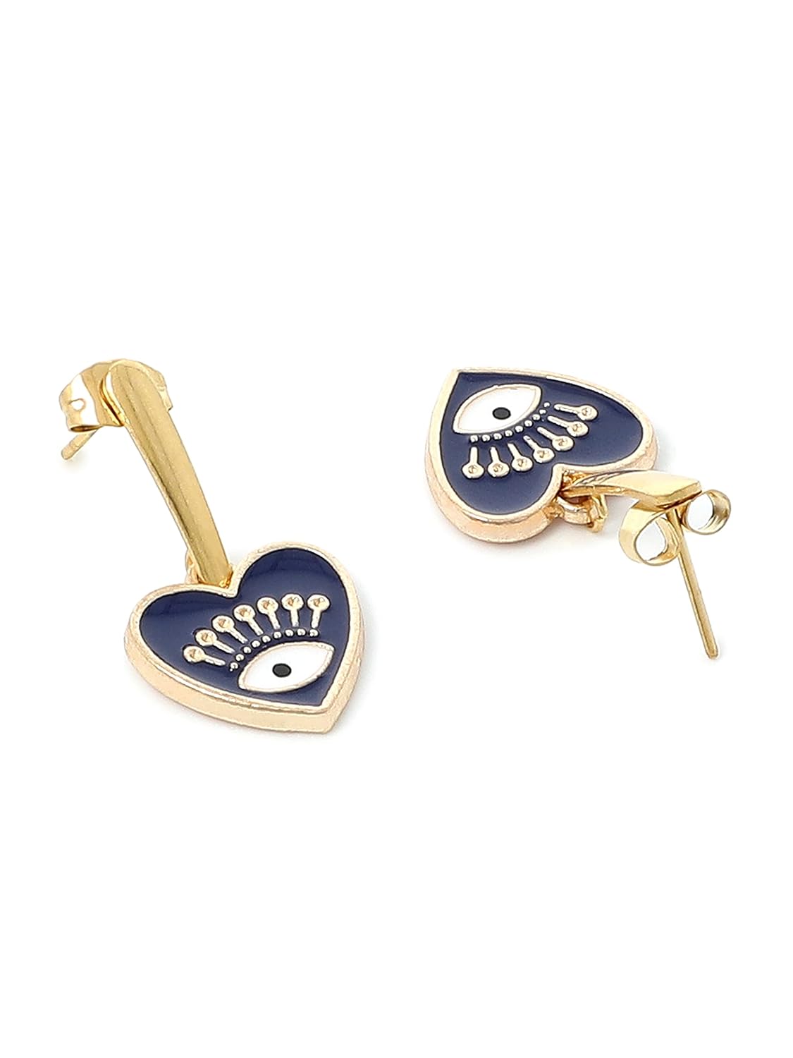 El Regalo 2 Pairs Evil Eye Hypoallergenic Dangle Heart, Star, Rainbow Studs/Hook Earrings - Handcrafted Golden Enamel Evil Eye Earrings for Girls & Women (Option- 8)