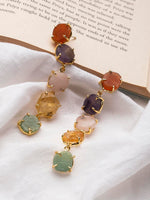 El Regalo Luxury Multi-Colored Natural Raw Stones Rough Edge Earrings - Handcrafted Gold-Finished Studs for Modern Women