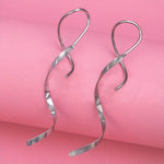 El Regalo Western Spiral Twisted Threader Earrings for Girls & Women- Stainless Steel/Anti-Tarnish Drop Dangle Handmade Twisted Linear Curved Minimal Everyday Earrings (Silver)